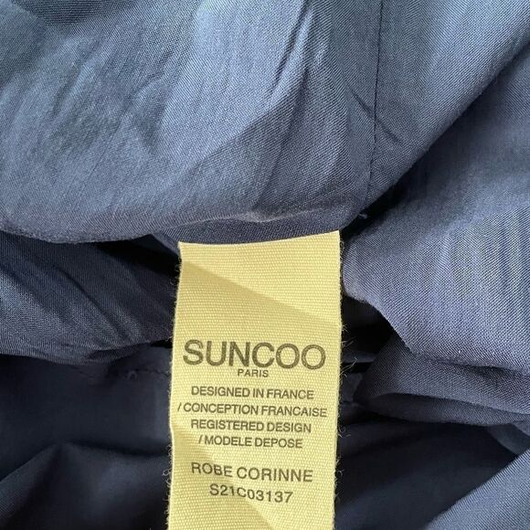 SUNCOO Paris Robe Corinne Midi Dress Royal Blue Embroidered Buttons Size T3 L - Picture 10 of 14